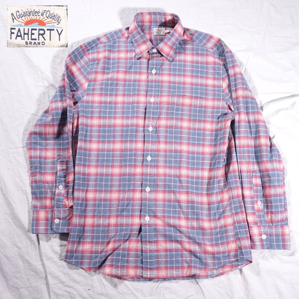 Faherty Button Up Shirt Plaid Red Blue Mens Medium